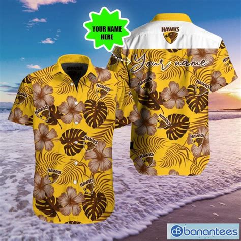 Afl Hawthorn Hawks Custom Name Tropical Flowers Hawaiian Shirt