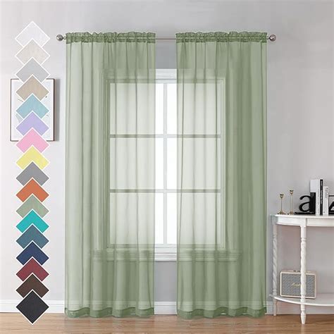 Amazon Ovzme Panels Sheer Sage Green Curtains Inches Length