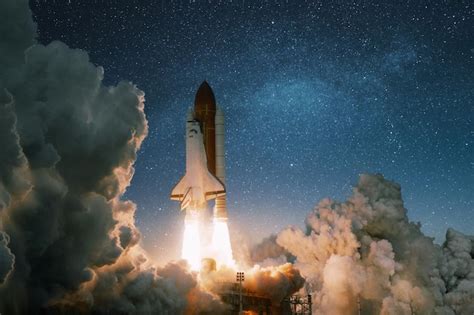 Premium Photo New Space Shuttle Rocket With Smoke And Clouds Takes