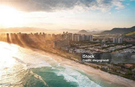 Aerial View Of Barra Da Tijuca At Sunset Rio De Janeiro Brazil Stock