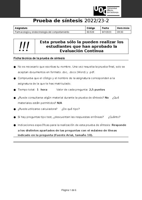 Prueba De S Ntesis Psicolog A Fisiol Gica Asignatura C Digo