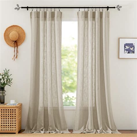 RYB HOME Privacy Sheer Curtains Farmhouse Curtains Semi Sheer Light