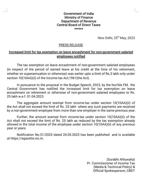 Leave Encashment Tax Exemption Increased To Rs 25 Lakhs