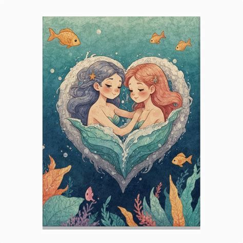 Mermaids In Love Canvas Print By Artisan Print Studio Fy