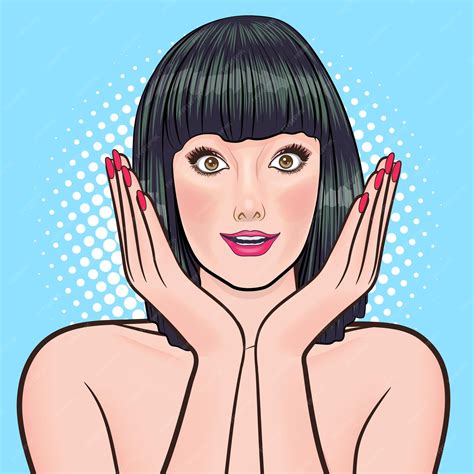 Premium Vector Surprised Beautiful Woman Look Something Pop Art Comic Style