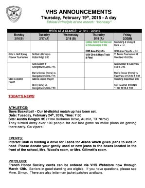 Fillable Online Vhs Announcements Leander ISD Fax Email Print PdfFiller