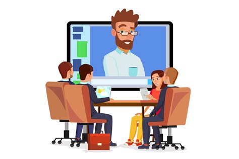 Online Video Conference Vector Man And Chat Director Communicates