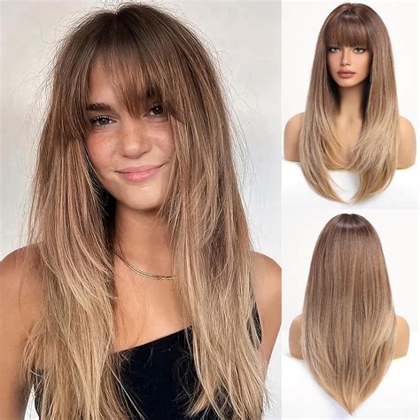 Amazon BLONDE UNICORN Ombre Brown Wigs With Bangs Long Layered