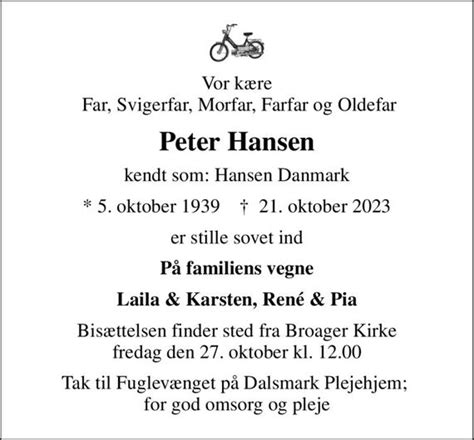 Peter Hansen Dødsannoncer i Danmark