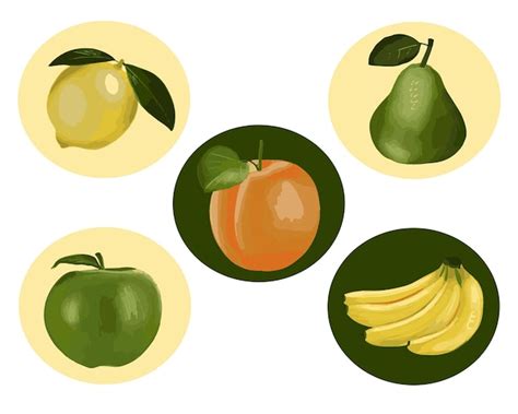 Premium Vector Vector Set Of Fruits In Green And Yellow Colors