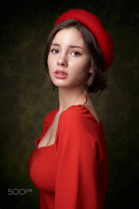 Alexander Vinogradov Women Hat Red Clothing Brunette Makeup Simple