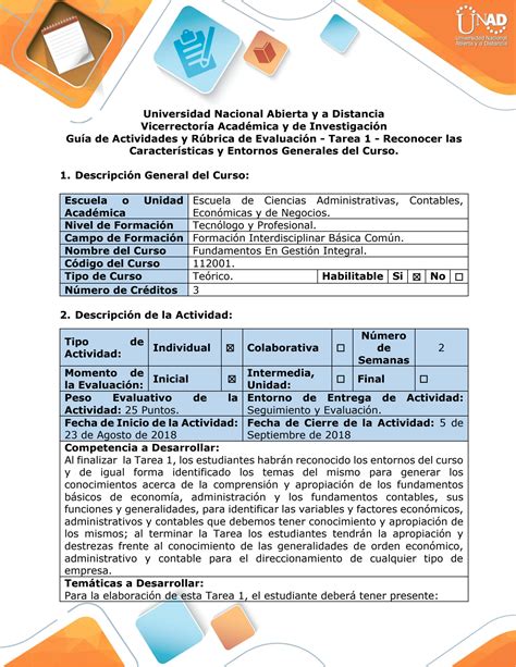 Solution Gu A De Actividades Y Rubrica De Evaluaci N Tarea Reconocer