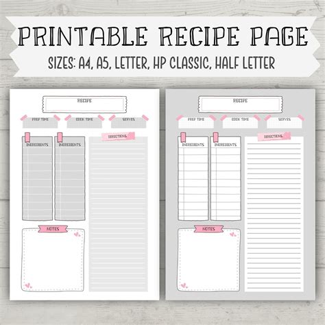 Printable Recipe Template, Blank Recipe Page, Cookbook Template, Recipe ...