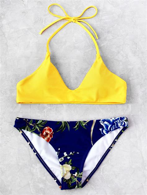 Shop Botanical Print Mix And Match Bikini Set Online Shein Offers