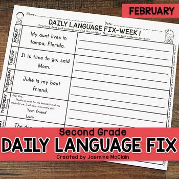 Second Grade Daily Language Fix For February By Jasmine McClain TPT