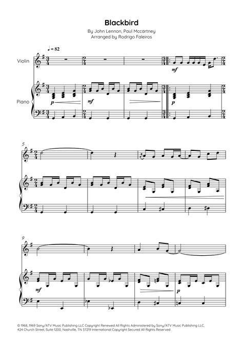 Blackbird Arr Rodrigo Faleiros By The Beatles Sheet Music For Violin