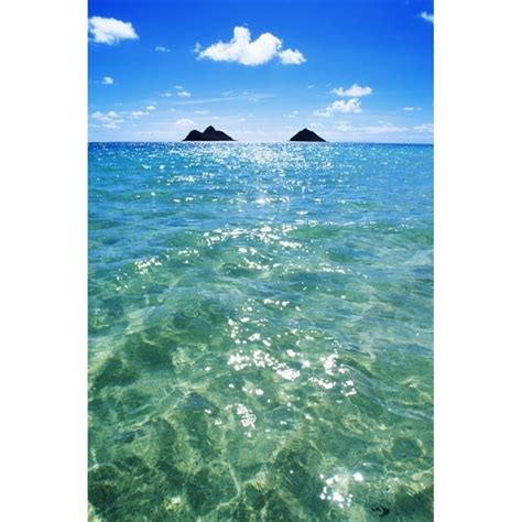 Hawaii Oahu Lanikai Beach View Of Water Sky Clouds And Mokulua Islands Poster Print