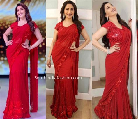 Madhuri Dixit In A Red Lehenga Saree South India Fashion