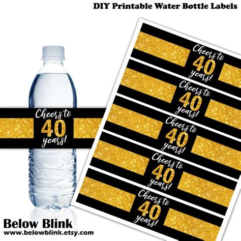 Cheers To 40 Years Water Bottle Labels Wrappers Printable Labels 40th Anniversary Party Decor