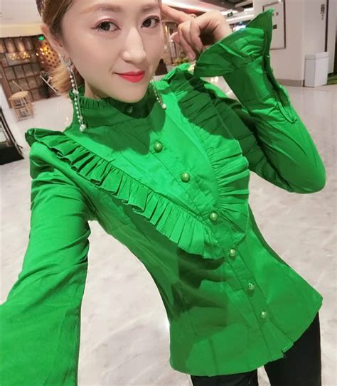 2018 Autumn Long Flare Sleeve Ruffled Collar Ruffles Shirts Women