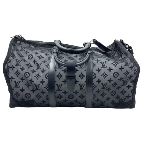 Louis Vuitton Keepall Bandouliere Monogram Mesh 50 Black In Mesh