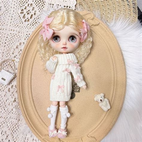 Handmade Blythe Doll Clothes Outfit Set White Sweater Pc For Ob Ob