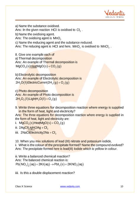 Cbse Class 10 Science Chapter 1 Chemical Reactions And Equations Important Questions