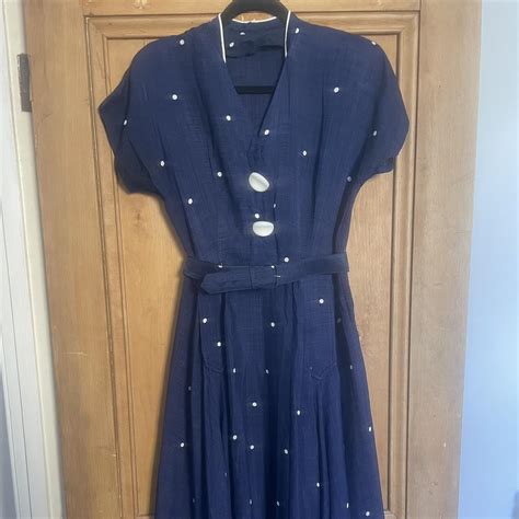 Women S Navy And White Dress Depop