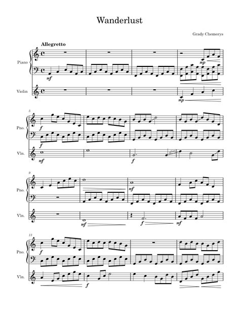 Wanderlust Sheet Music For Piano Violin Mixed Duet