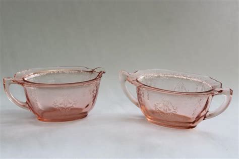 Vintage Pink Depression Glass Princess Pattern Cream And Sugar Set 1930s