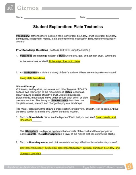 Plate Tectonics Gizmos Name