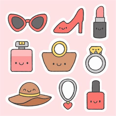 Colección de dibujos animados dibujados a mano de accesorios de mujer