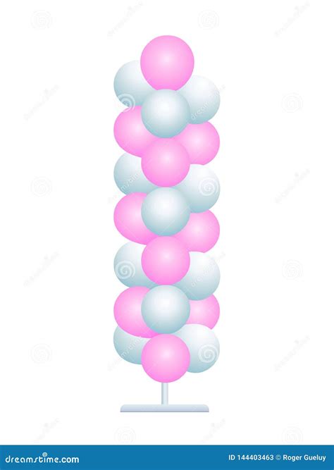 Column Of White And Pink Balloons On A White Background Stock