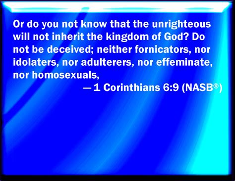 Corinthians Know You Not That The Unrighteous Shall Not Inherit