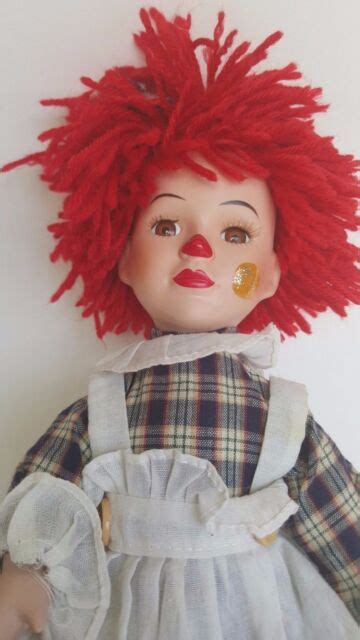 Clown Raggedy Ann Doll W Dress Composite Bisque Cloth T