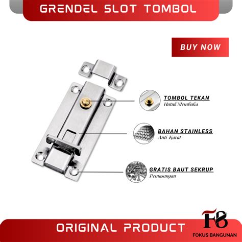 Jual Grendel Slot Pintu Tombol Otomatis Tebal Stainless Grendel Slot