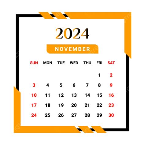 Kalender Bulan November 2024 Dengan Gaya Unik Kuning Dan Hitam Vektor