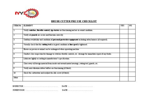 Brush Cutter Pre Use Checklist Pdf