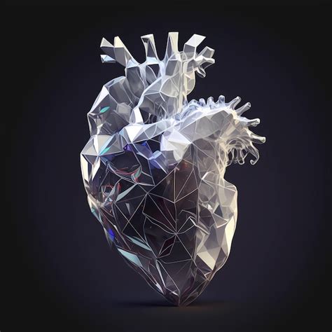 Forma De Anatomía Del Corazón Humano De Cristal Poligonal Foto Premium