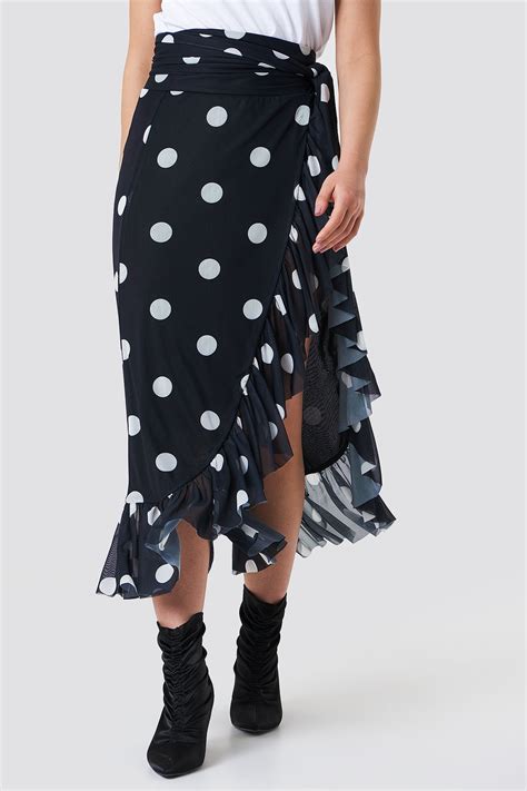 Mesh Overlap Maxi Skirt Blackwhite Dots Na