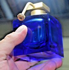 Vintage Cobalt Blue Square Perfume Bottle W Brass Top Art Deco