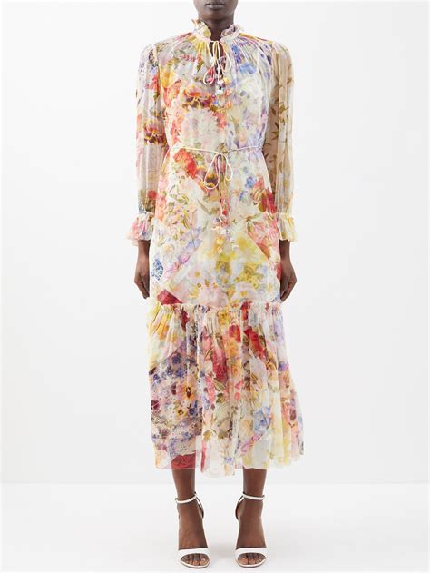 Zimmermann Wonderland Floral Print Silk Midi Dress In White Lyst