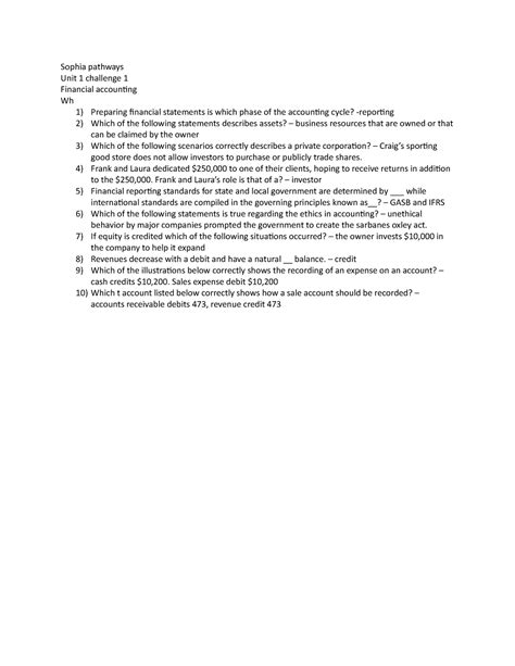 1 1 Challenge Sophia Sophia Pathways Unit 1 Challenge 1 Financial