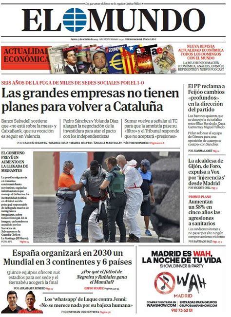 Portada De El Mundo Del Jueves De Octubre De Medios