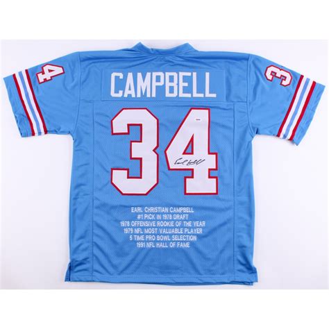 Earl Campbell Signed Oilers Career Highlight Stat Jersey PSA COA