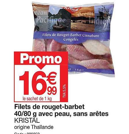 Promo Filets De Rouget Barbet 40 80 G Avec Peau Sans Aretes Kristal