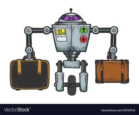 Robot Luggage Carrier Sketch Engraving Royalty Free Vector