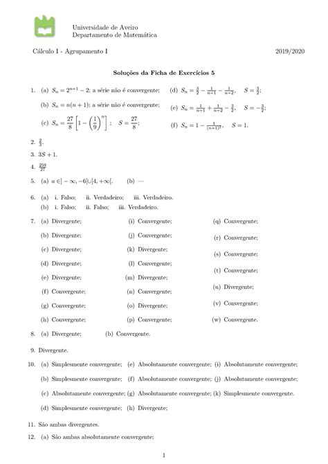 Solu O Ficha Exerc Cios C Lculo I Universidade De Aveiro
