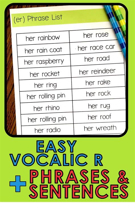 Easy Vocalic R Phrases And Sentences Articulation Speech Therapy School Speech Therapy