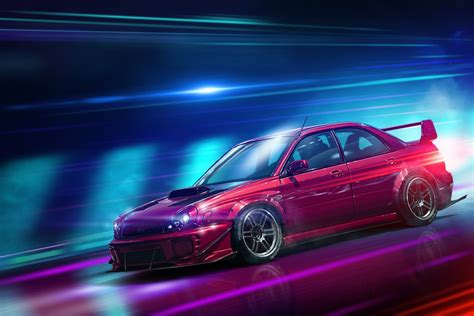 Digital Art Car Vehicle Subaru Subaru Impreza Red Cars HD Wallpaper